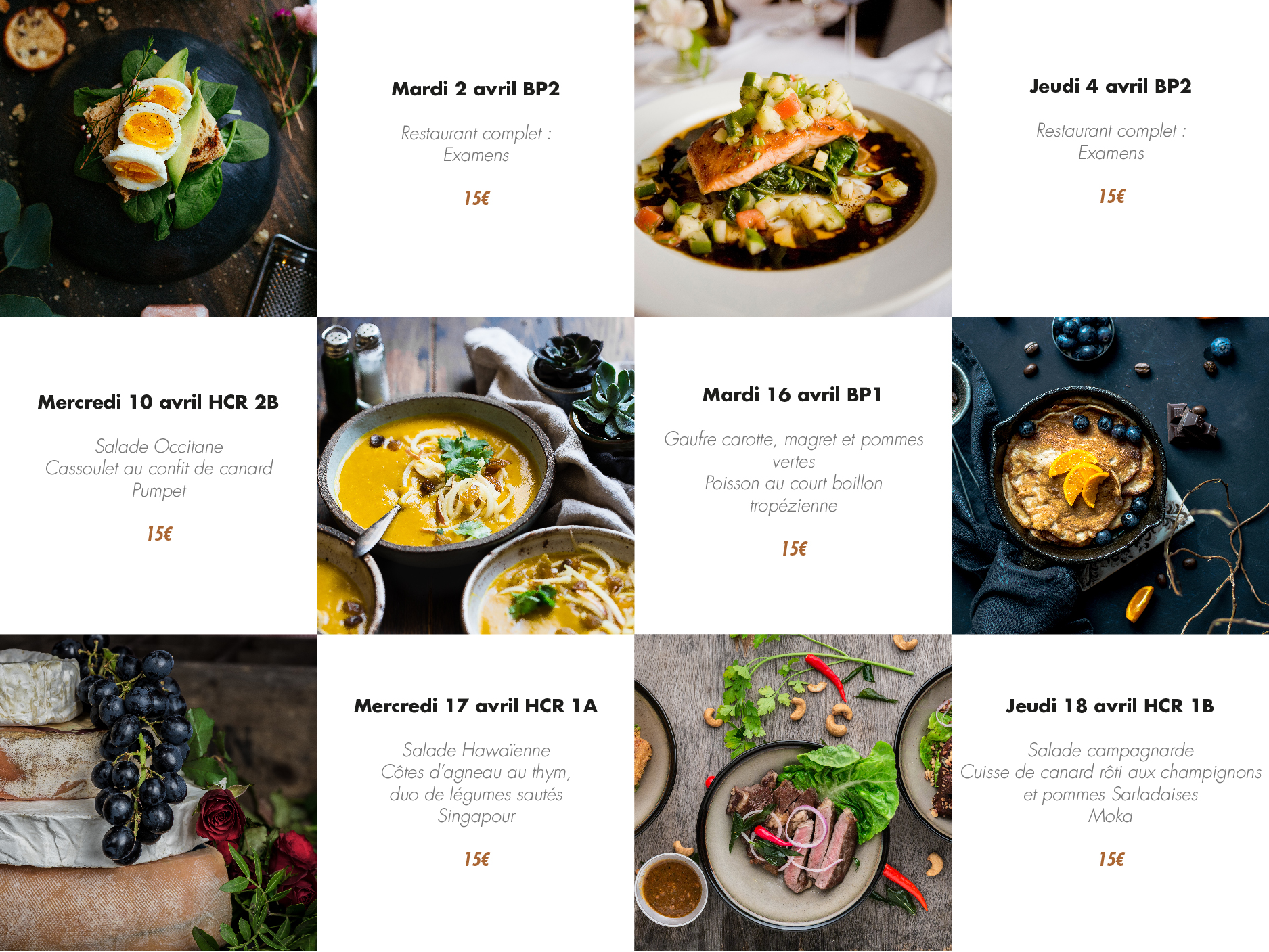 menu restaurant pédagogique mars 2019